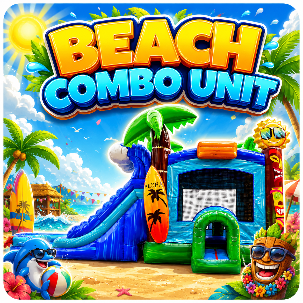Beach Combo Unit 5-in-1 inflatable with dual water slides